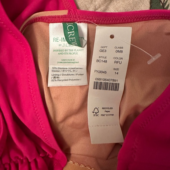 J Crew One Shoulder Ruched Swimsuit. Pink / Fuschia. NWT. - Picture 2 of 4